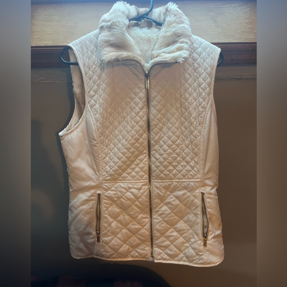 Calvin Klein Quilted Vest with Faux Fur Collar